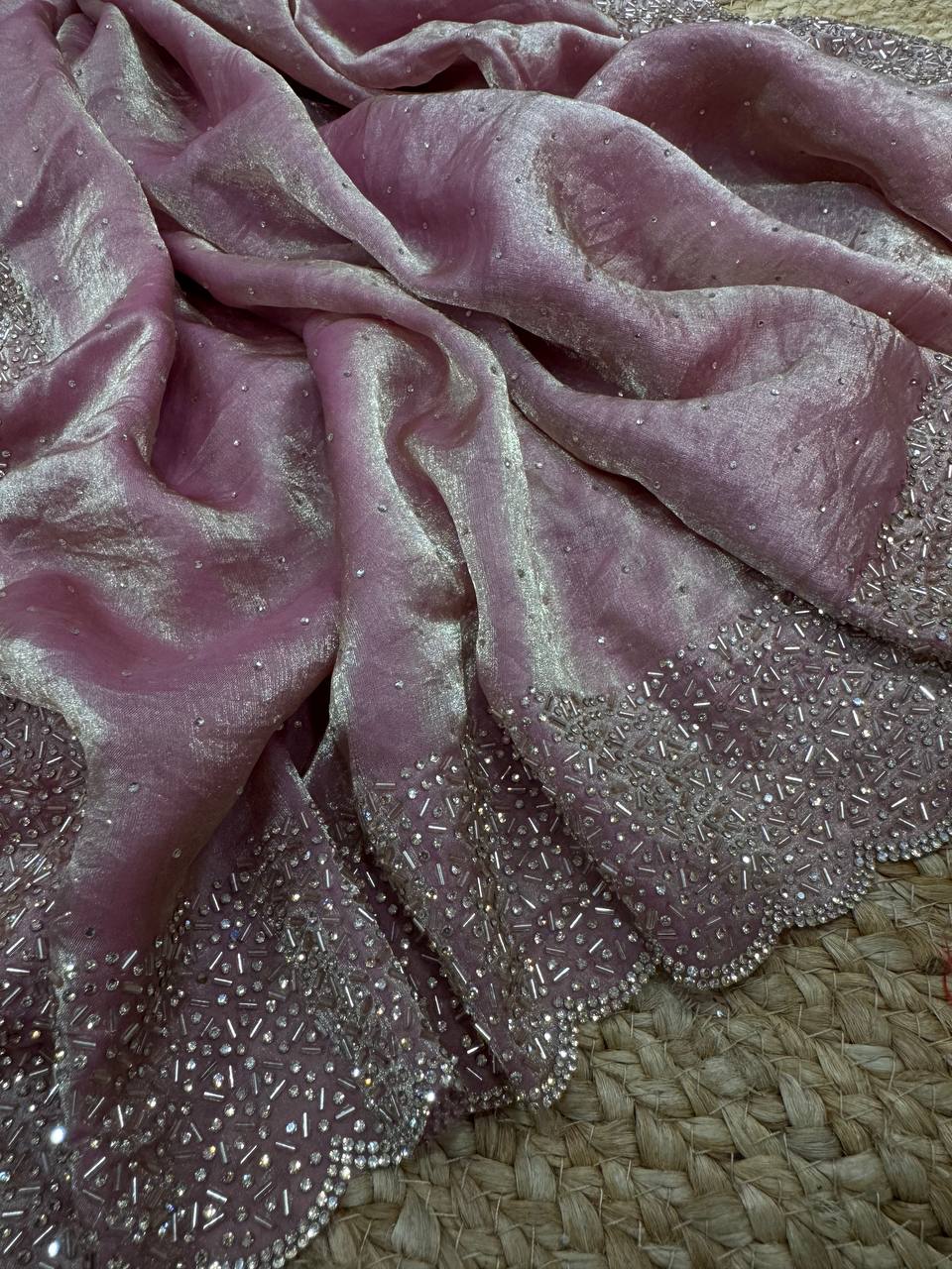 Women's Luxurious Shimmering Grey Organza Saree with Intricately Embroidered Black Blouse - Perfect for Festive & Evening Wear - Image 5