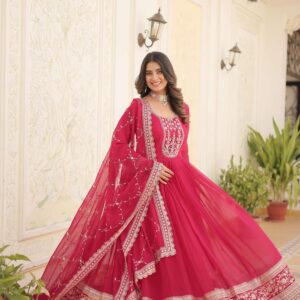 Pink Faux Blooming Sequins Embroidered Gown with Matching Dupatta ? Festive & Party Wear 2024